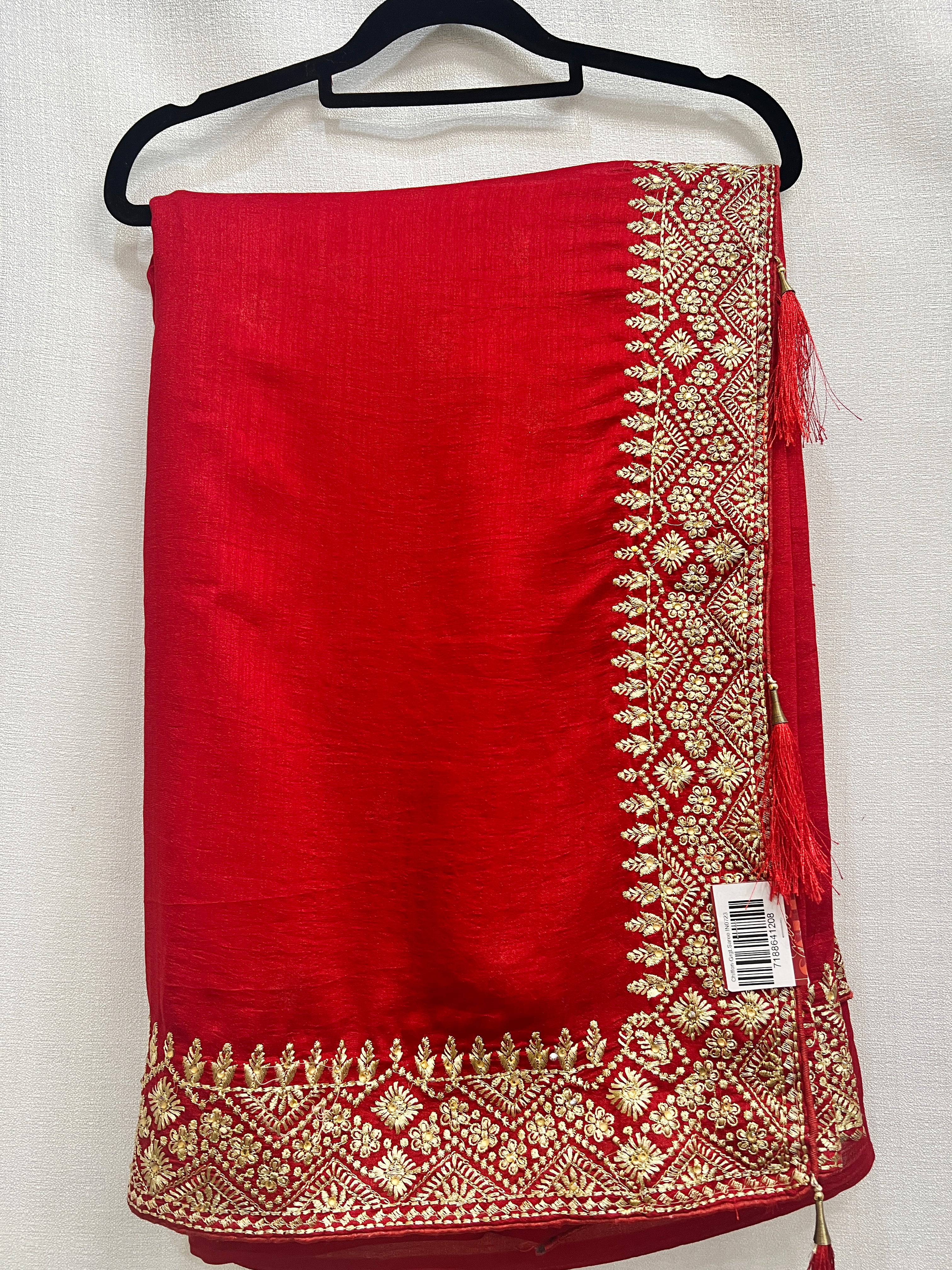 Golden Border Red Saree